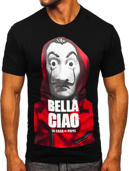 Crna muška majica s printom Bolf 192410