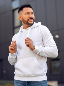 Bijela muška majica s kapuljačom s klokan džepom Bolf 2009A