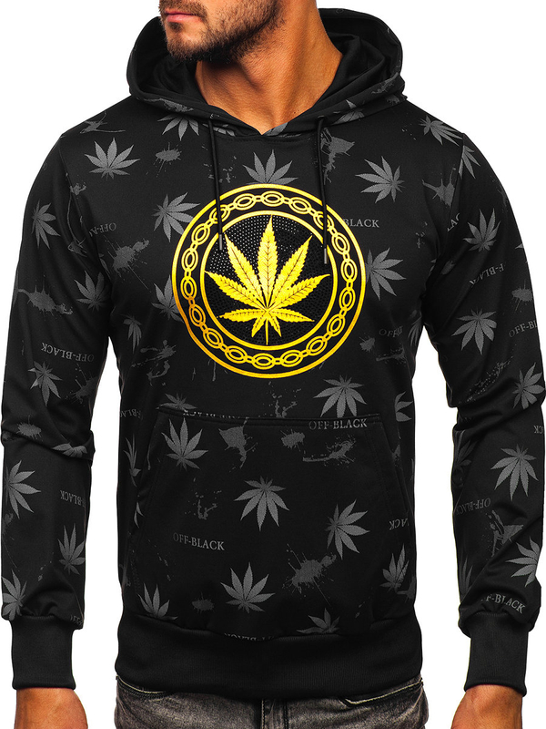 Crna s printom dukserica muška s kapuljačom Bolf HM628