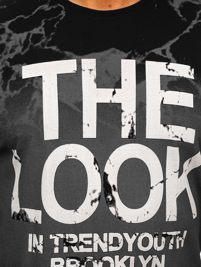 Muška crna pamučna majica s printom Bolf 627