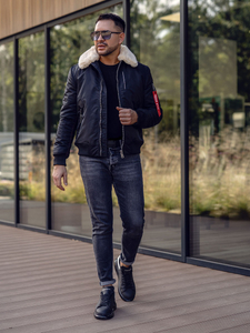 Jakna muška prijelazna pilotka crna Bolf EX1787