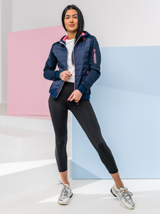 Ženska prošivena majica-jakna s kapuljačom tamnoplava Bolf KSW4001