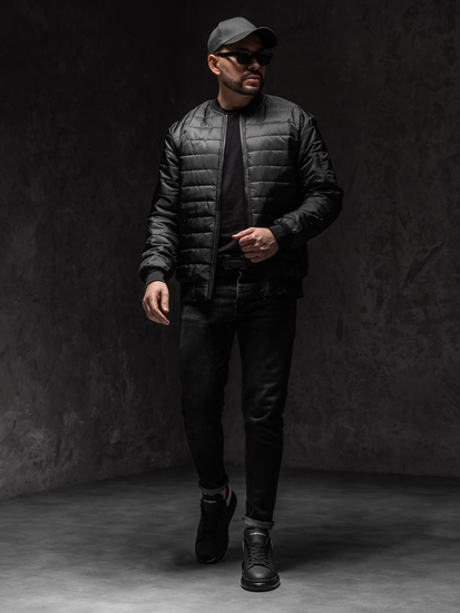 Crna prijelazna prošivena muška bomber jakna Bolf MY-02A1