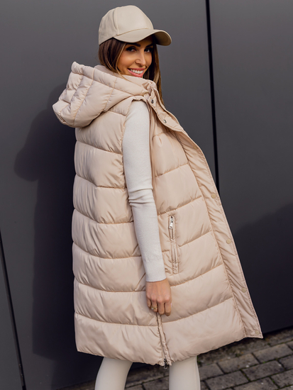 Bež duga prošiveni prsluk ženski oversize Bolf 81276