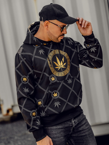 Crna muška majica s kapuljačom s printom Bolf HM630