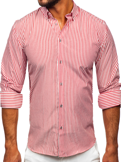 Koraljna prugasta muška košulja dugih rukava Bolf 22731