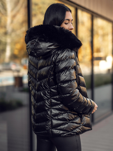 Ženska prošivena zimska jakna s kapuljačom Crna Bolf 5M3138A