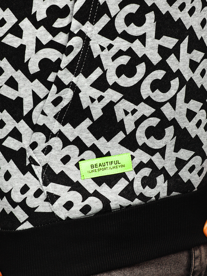 Crno-siva s printom dukserica muška s kapuljačom Bolf HW2320