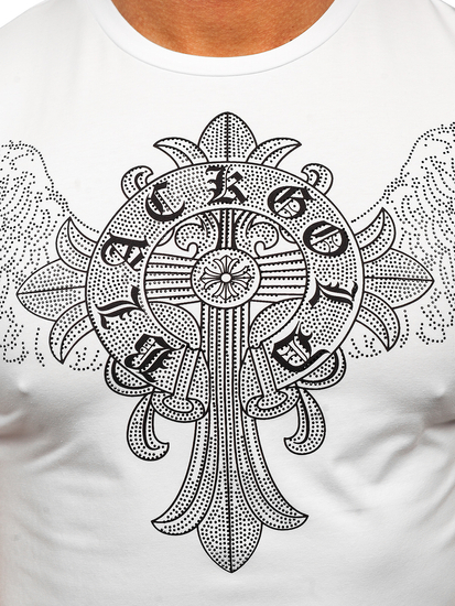 Bijela muška majica s printom sa šljokicama Bolf MT3037