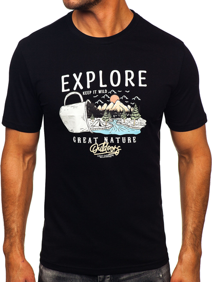 Muška pamučna majica s printom Crna Bolf MPO3485