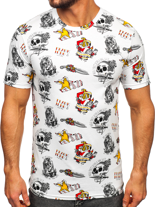 Bijela pamučna majica muška s printom Bolf 14963