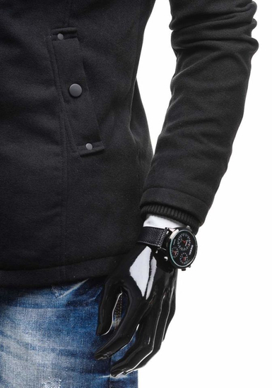 Jednoredni kaput muški s visokim ovratnikom crni Bolf 8853C