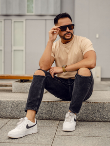 Bež pamučna majica muška bez printa Bolf 192397