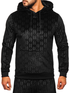 Crna trenirka od velura muška s kapuljačom Bolf 3A81