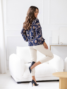 Ženska bluza dugih rukava s temom Mornarsko plava Bolf 8207A