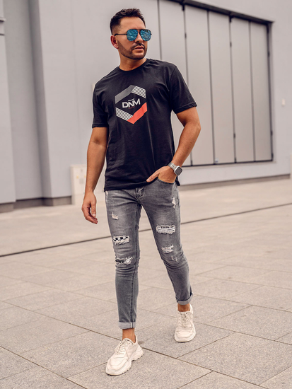 Crni pamučni muški t-shirt s printom Bolf 14741A