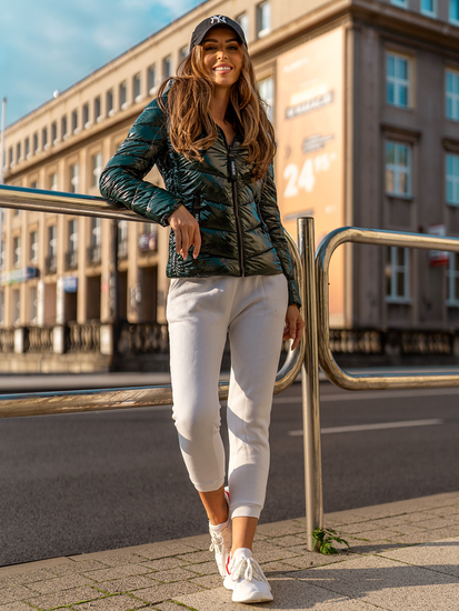 Zelena prošivena jakna ženska prijelazna s kapuljačom Bolf B9753