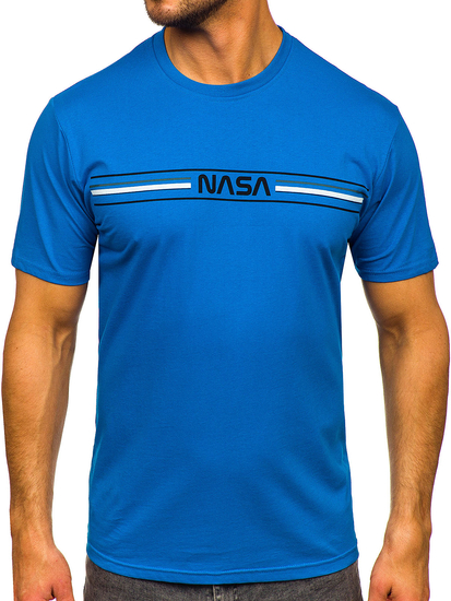 Svijetloplave pamučna muška majica kratkih rukava sa printom Bolf 5052