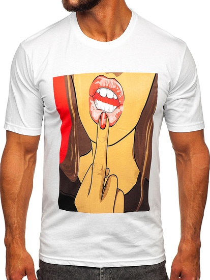 Bijeli pamučni muški T-shirt s printom Bolf 143018