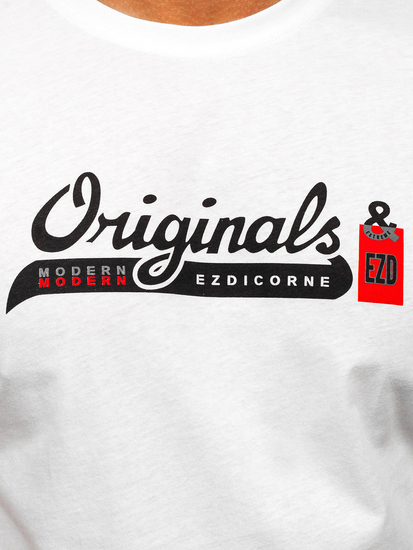 Bijela pamučna majica muška s printom Bolf 14780