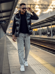 Crni debeli prošiveni muški prsluk Bolf 9968