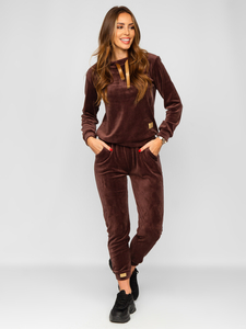 Čokoladni dvodijelni ženski komplet trenirke od velura Bolf 637