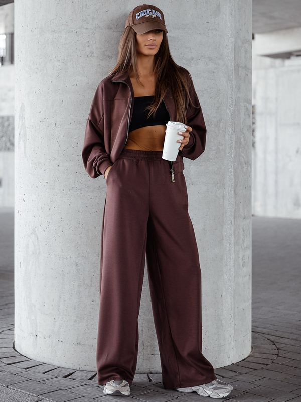 Ženski dvodijelni trenirke komplet na patent čokoladni Bolf 821109