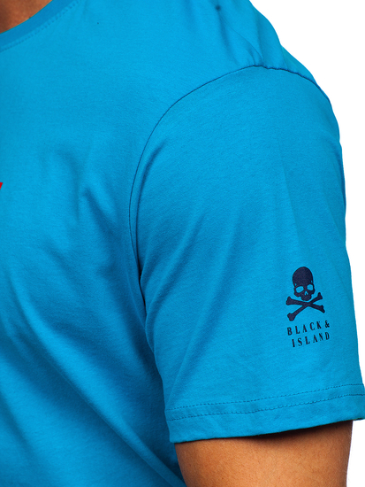 Tirkizna pamučna muška majica s printom Bolf 14784