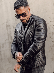 Crna muška kožna jakna s odvojivim rukavima biker Bolf 11Z8011