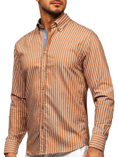 Smeđa košulja muška s prugama dugih rukava Bolf 20731