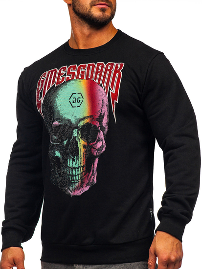 Crni muški sweatshirt bez kapuljače s aplikacijama i printom, Bolf 6445