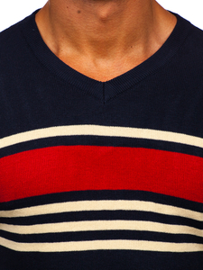 Tamnoplavi muški pulover s v-izrezom Bolf S8536