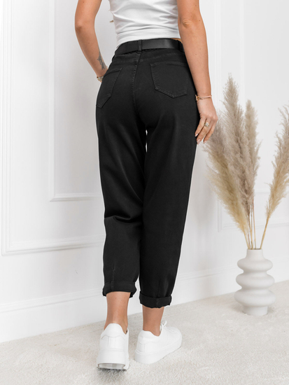 Crne ženske traper hlače visokog struka i remenom sa pederušom Bolf LA688