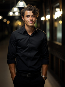 Crna elegantna muška košulja s dugim rukavima Bolf 1703A2