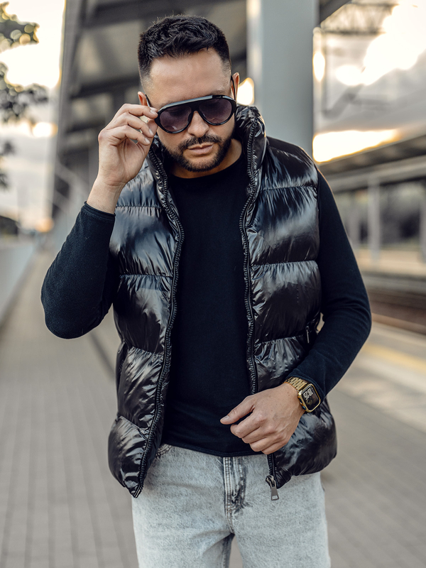 Crni debeli prošiveni muški prsluk Bolf 9968