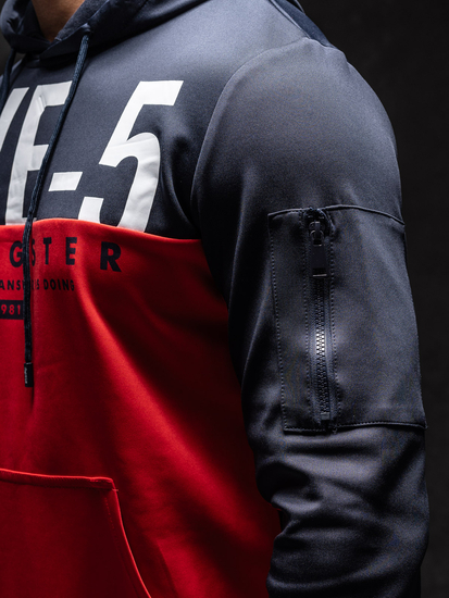 Crvena s printom muška dukserica s kapuljačom Bolf HY972