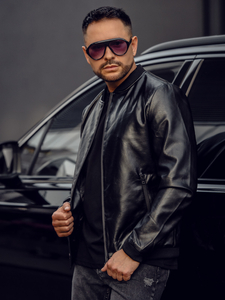 Crna muška kožna bomber jakna Bolf 6803A