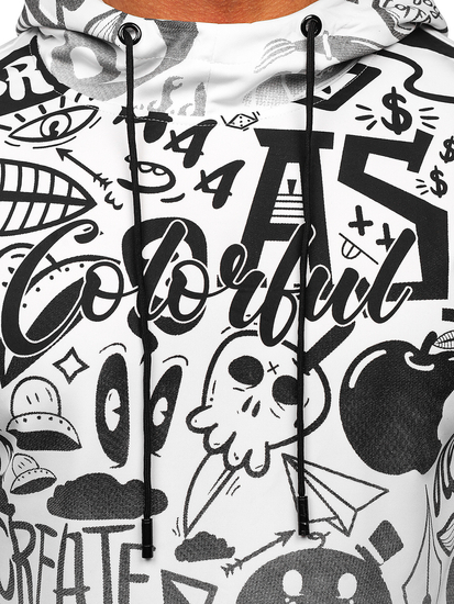 Bijela dukserica muška s kapuljalčom klokan džepom i printom Bolf 8B995