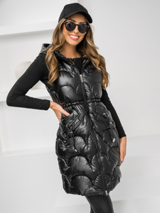 Crni dugi prošiveni ženski prsluk Bolf B8172A