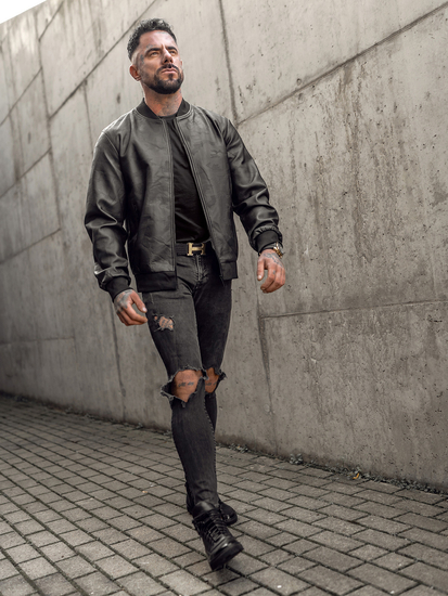 Crna kožna bomber jakna muška Bolf 3A63A