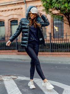 Zelena prošivena jakna ženska zimska s kapuljačom Denley B9583