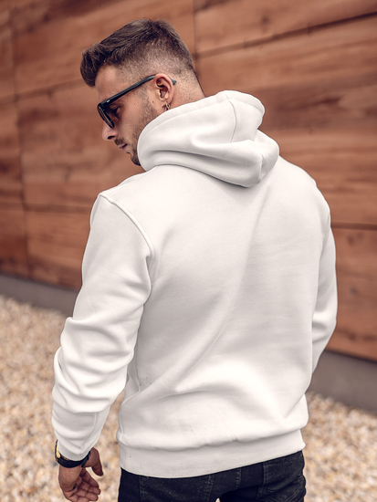 Bijela muška dukserica s kapuljačom s klokan džepom Bolf 1004