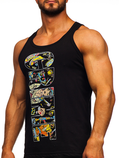 Crna muška tank top bokser majica s printom Bolf 143031