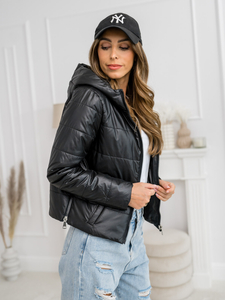 Ženska crna prošivena međusezonska jakna s kapuljačom Bolf B8187