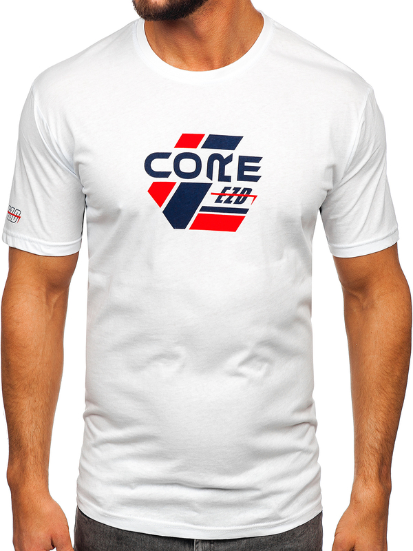 Bijela pamučna muška majica s printom Bolf 14782