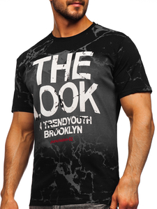 Muška crna pamučna majica s printom Bolf 627