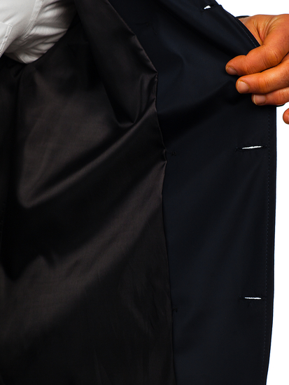 Tamnoplavi dvoredni kaput muški baloner s visokim ovratnikom i remenom Bolf 0001