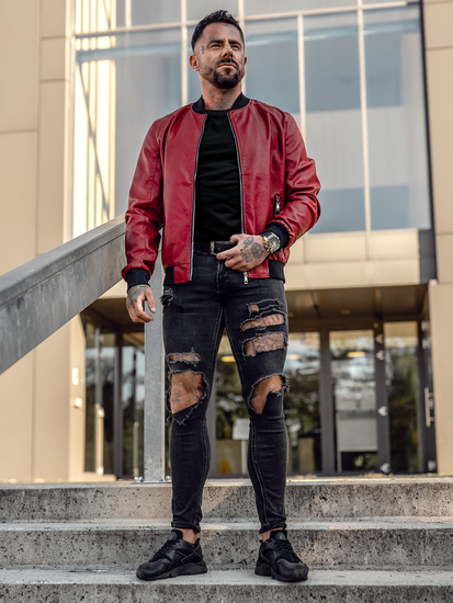 Crvena kožna bomber jakna muška Bolf 1147A