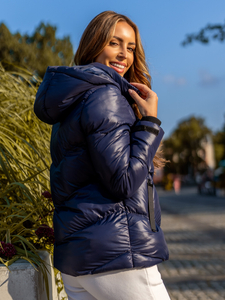 Tamno plava podstavljena ženska zimska jakna s kapuljačom Bolf 23065A