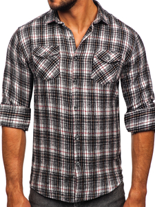 Crno-bijela flanelska muška košulja rugih rukava Bolf 20731-2